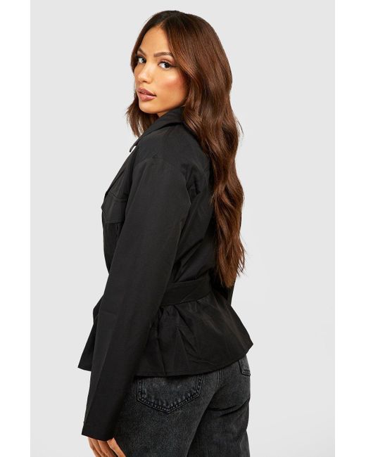 Boohoo Black Tall Crop Belted Utility Trench Coat