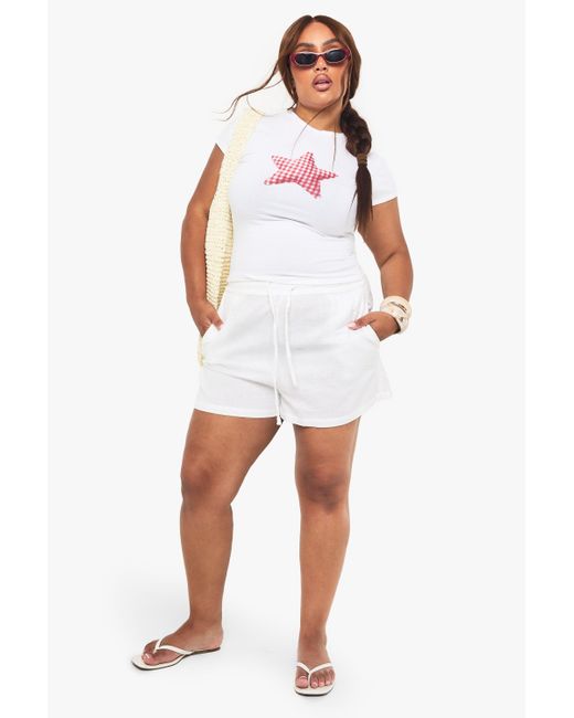 Camiseta Plus Con Estampado De Cuadros Vichy Y Estrellas Boohoo de color White