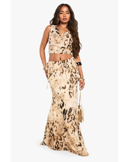 Falda Maxi De Chifón Con Estampado Animal Boohoo de color Metallic