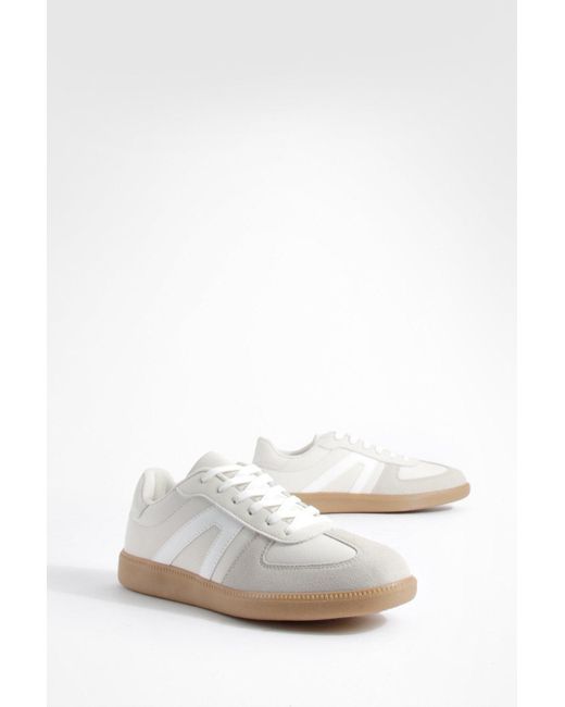 Boohoo White Contrast Panel Gum Sole Sneakers