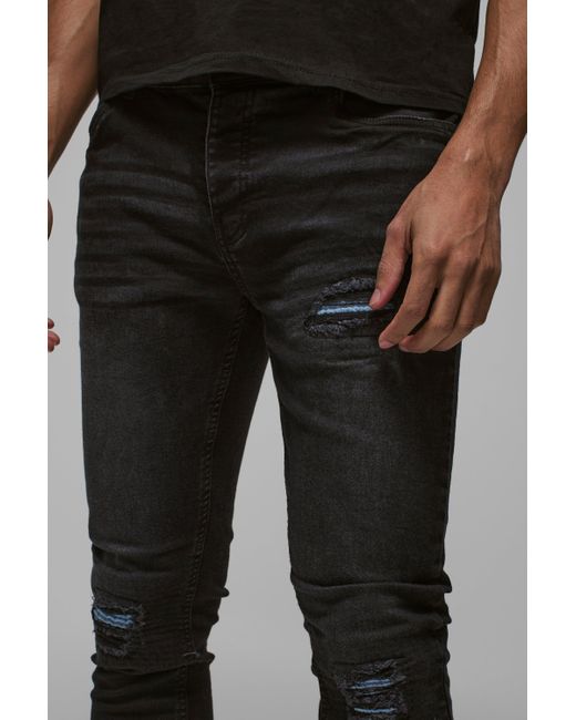 BoohooMAN Hellblaue Skinny Stretch Bikerjeans mit Rissen in Blue für Herren