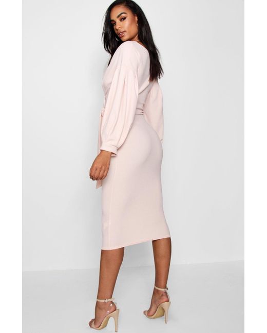 off the shoulder wrap midi dress boohoo review