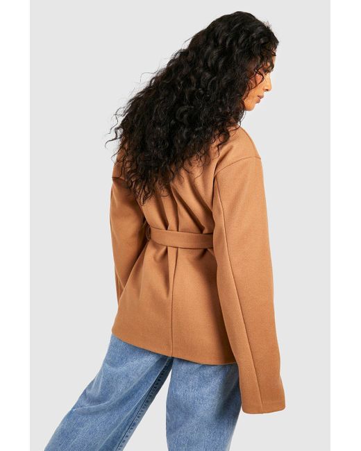 Boohoo Orange Short Belted Wool Look Coat