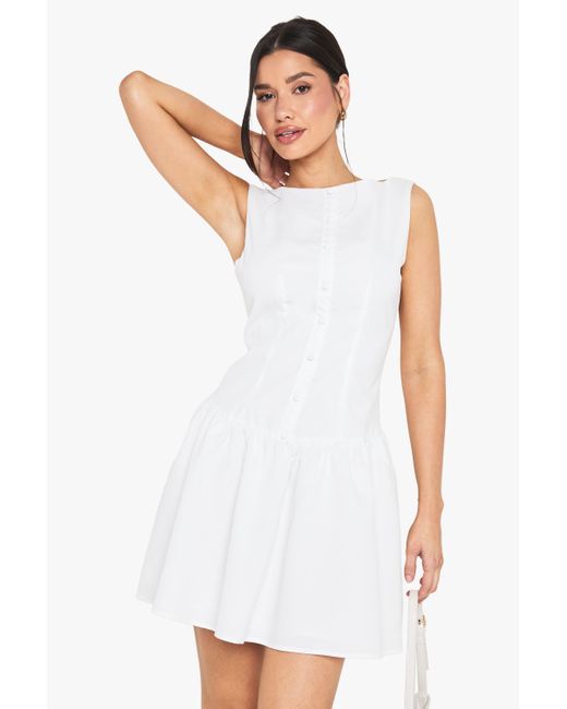 Boohoo White Tall Drop Waist Shift Mini Dress