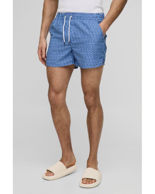 Boohoo Blue Short Length Geo Print Swim Shorts