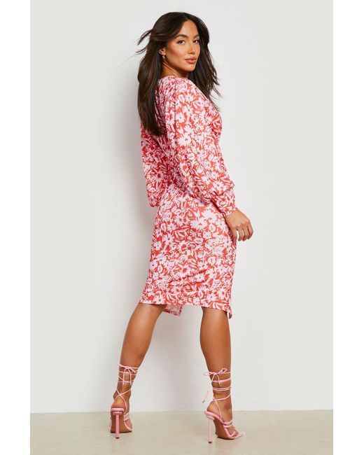 Boohoo Floral Print Plunge Tie Waist 