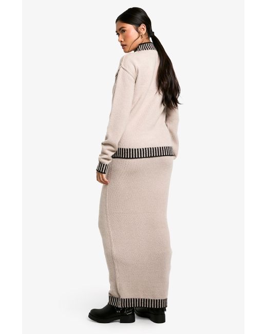 Boohoo Natural Premium Contrast Trim Jumper And Maxi Skirt Knitted Co-Ord