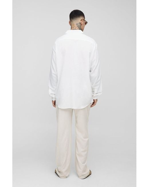 BoohooMAN Tall langärmliges Super Oversize Hemd in Leinenoptik in White für Herren
