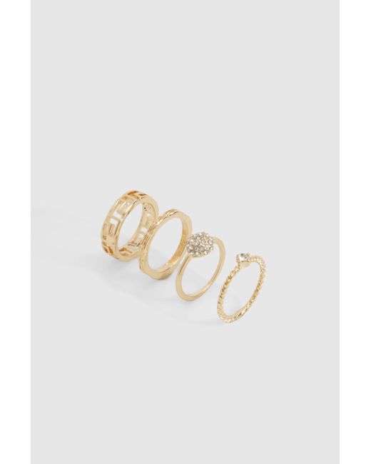 Boohoo Metallic Gold Assorted Multi Shape 4 Pack Ring Set