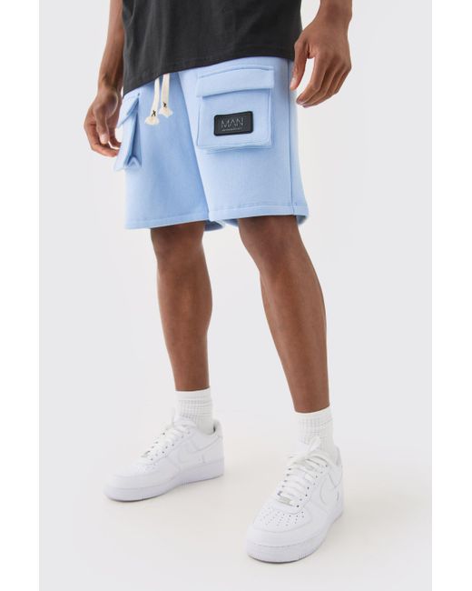 BoohooMAN Blue Relaxed Cargo Tab Short for men