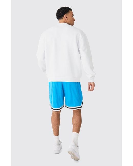BoohooMAN Blue Oversized Limited Edition Sweat And Basketball Mesh Short Set for men