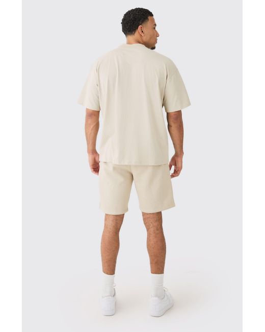 BoohooMAN Man Oversized Extended Neck T-shirt And Relaxed Short Set in Natural für Herren