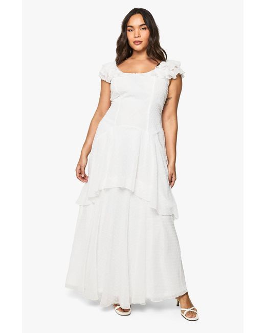 Boohoo Women's White Plus Dobby Chiffon Tiered Maxi Dress - www.armafbd.com