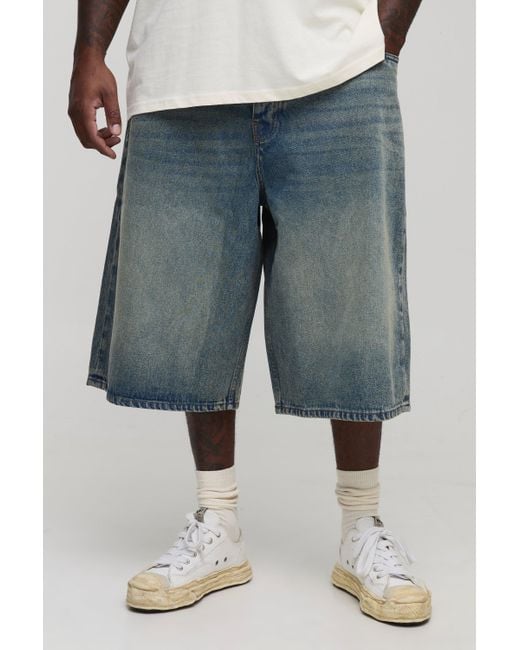 BoohooMAN Plus Relaxed Fit Tinted Jorts in Blue für Herren