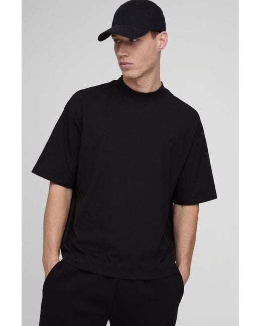 Boohoo Black Oversized Boxy Bm Signature Extended Neck T-Shirt