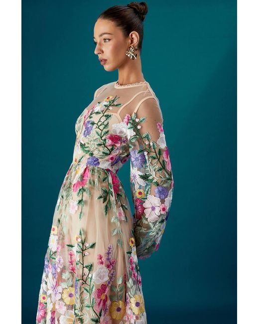 Coast Blue Muse Long Sleeve Embroidered Maxi Dress