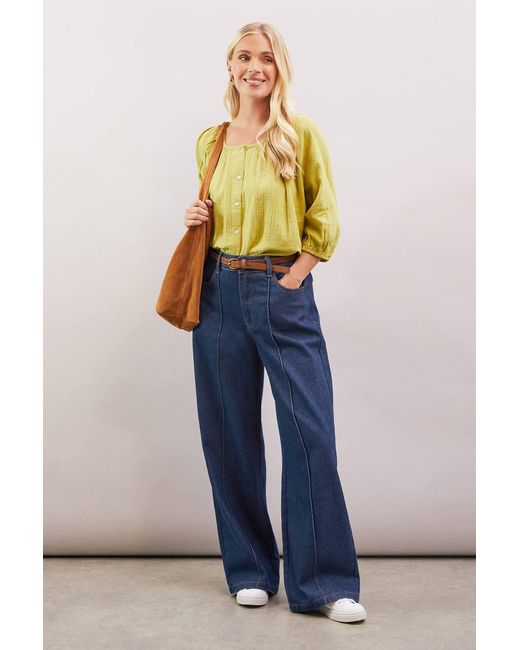 Wallis Yellow Petite Textured Button Blouse