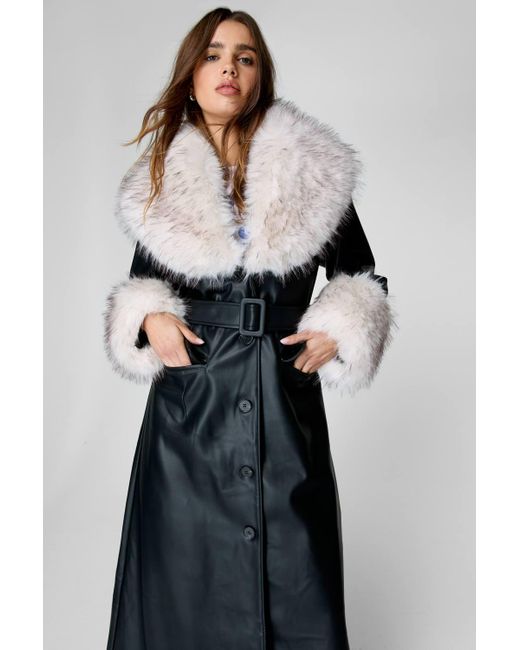 Nasty Gal Black Plush Tipped Fur Maxi Coat