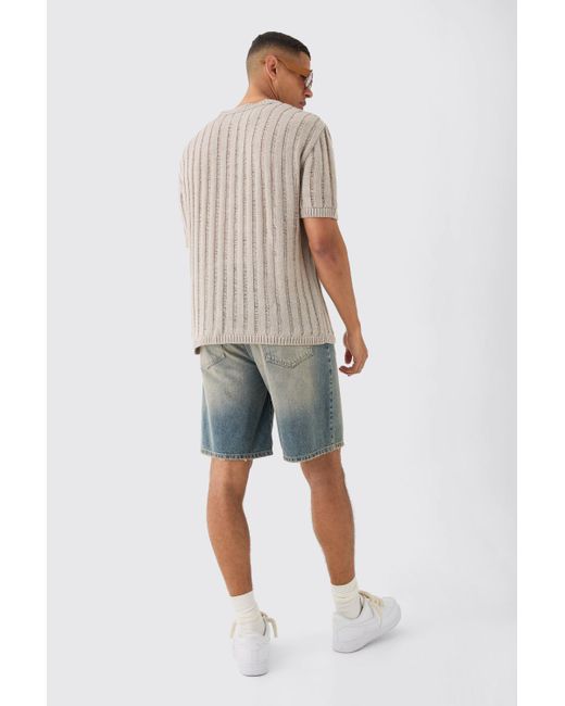 BoohooMAN White Oversized Open Ladder Stitch Knitted T-shirt In Stone for men