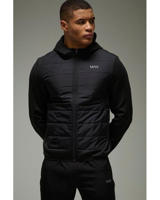 Man Active Lightweight Quilted Zip Through Regular Fit Hoodie Boohoo de color Gray