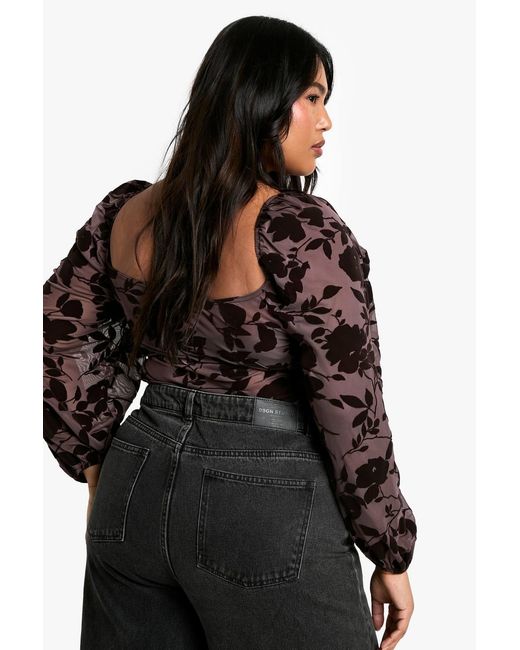 Boohoo Black Plus Devore Ruched Bust One Piece