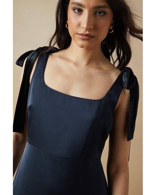 Oasis Blue Occasion Velvet Tie Shoulder Maxi Dress