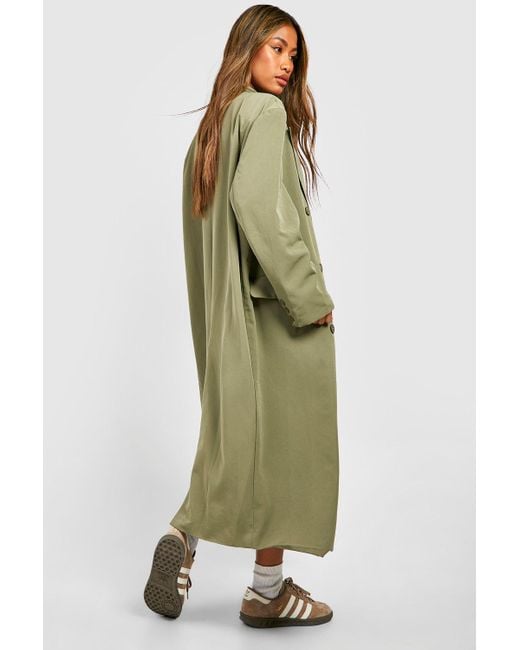 Boohoo Double Breasted Trench Coat in Green | Lyst