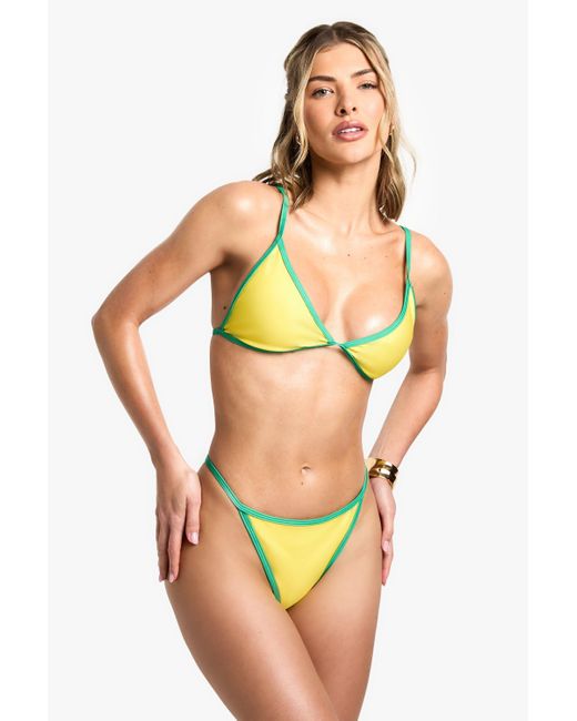 Boohoo Orange Contrast Binding Triangle Bikini Top & Tanga Bikini Bottoms Set