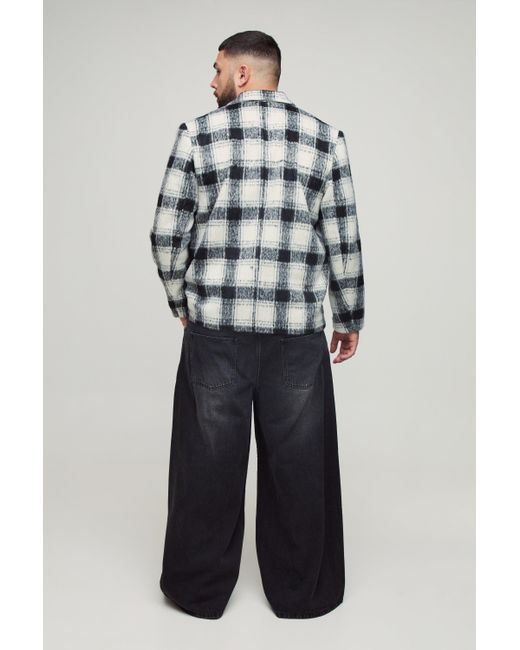 BoohooMAN Plus kastiger karierter Oversize Mantel in Gray für Herren