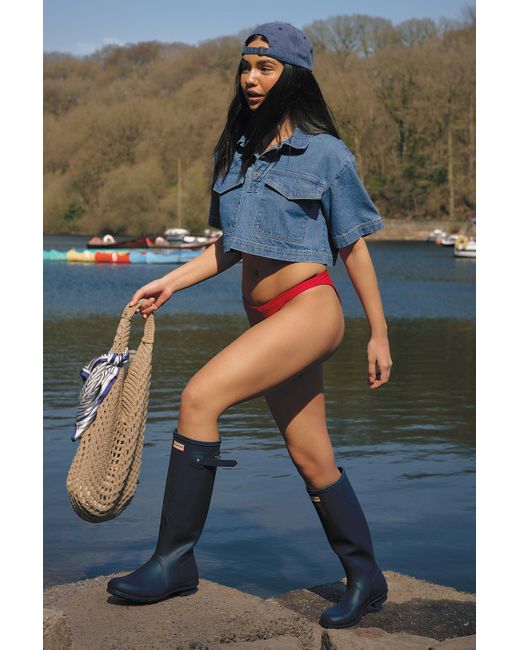 Boohoo Blue Knitted Crochet Slouchy Shoulder Bag