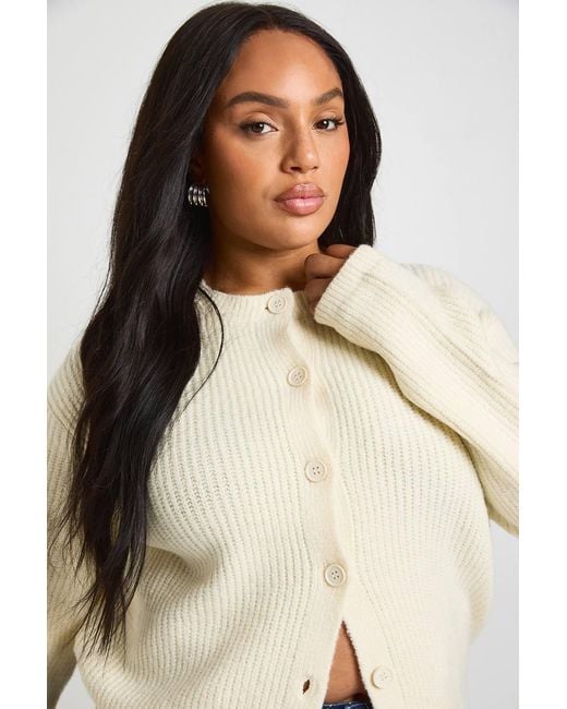 Boohoo Blue Plus Rib Button Down Knit Cardigan
