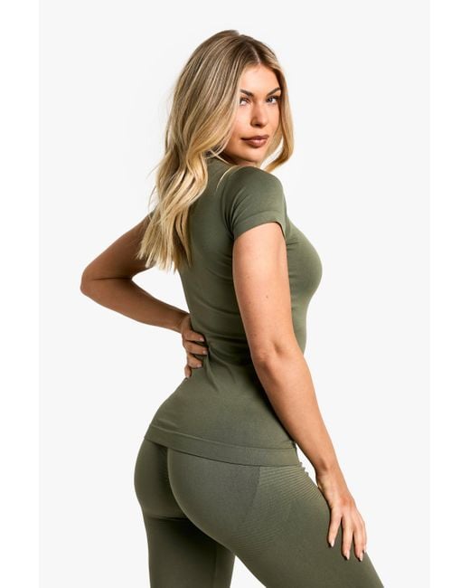 Boohoo Green Premium Sculpt Seamless Short Sleeve Top