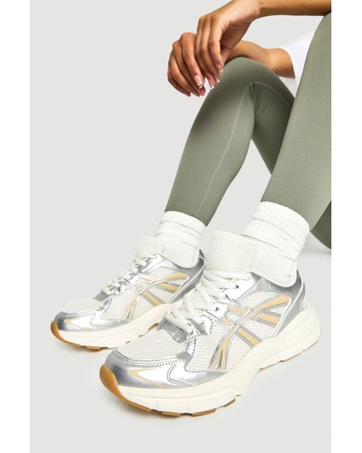 Boohoo Natural Contrast Tonal Stripe Chunky Sporty Dad Sneakers