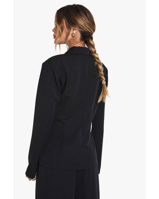 Boohoo Black Cinched Wrap Over Blazer