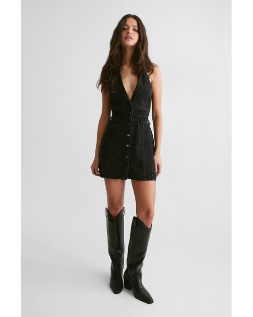 Nasty Gal Black The Denim Halterneck Waistcoat Dress