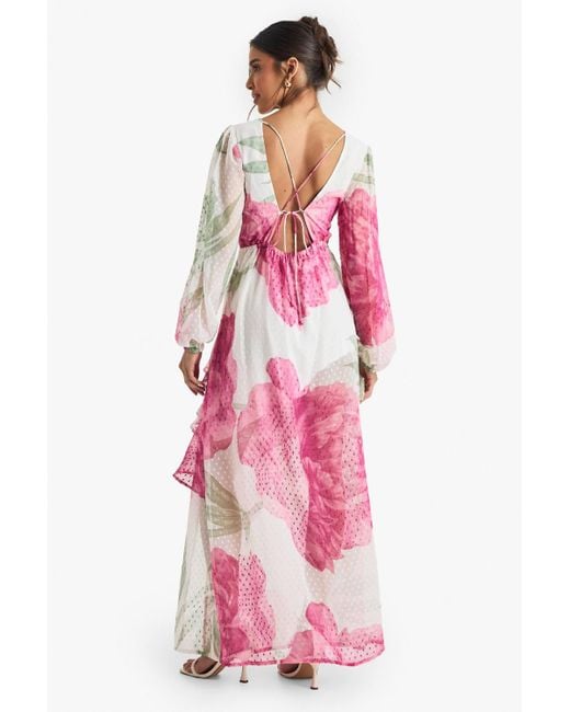 Boohoo Pink Floral Dobby Frill Detail Maxi Dress