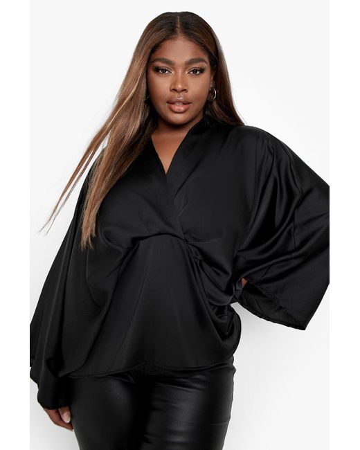 Satin Knot Kimono Sleeve Blouse 