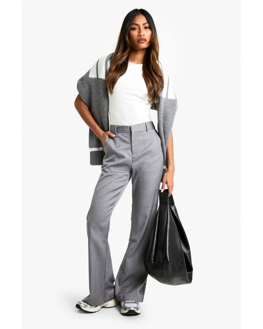 Boohoo Gray Woven Tailored Flare Trouser
