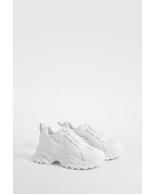 Boohoo White Chunky Panel Detail Lace Up Sneakers