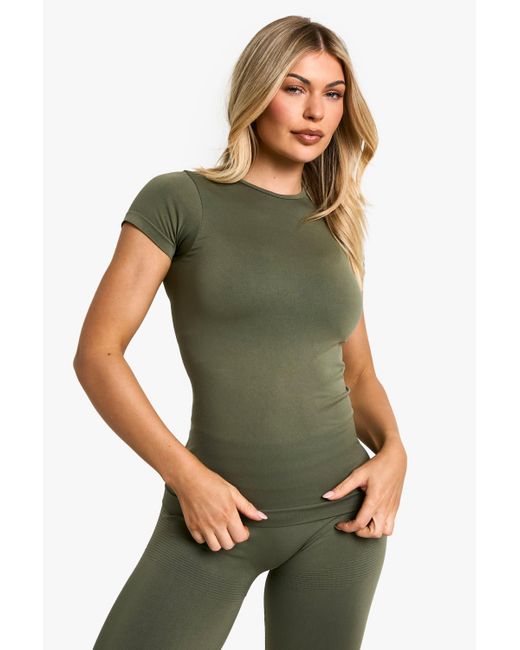 Boohoo Green Premium Sculpt Seamless Short Sleeve Top
