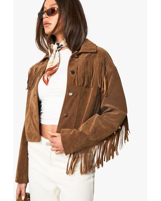 Boohoo Brown Suede Tassel Jacket