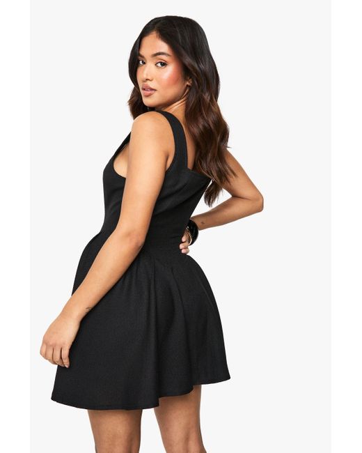 Boohoo Black Petite Fitted Skater Dress