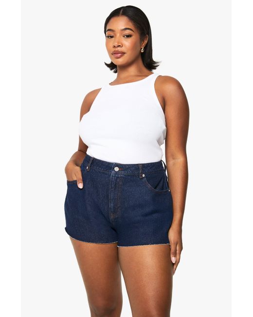 Boohoo Blue Plus Raw Hem Denim Short