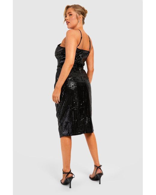Boohoo Black Plus Matte Sequin Halterneck Midi Dress