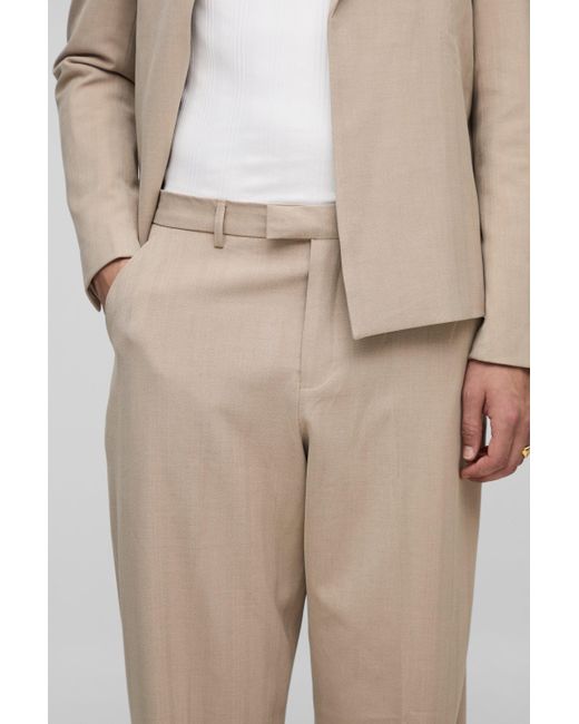 Relaxed Fit Herringbone Suit Trouser Boohoo de color Natural