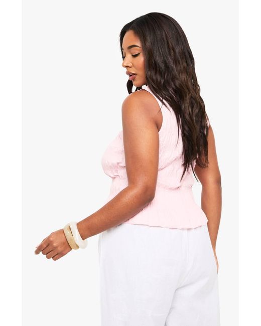 Boohoo White Plus Shirred Peplum Top