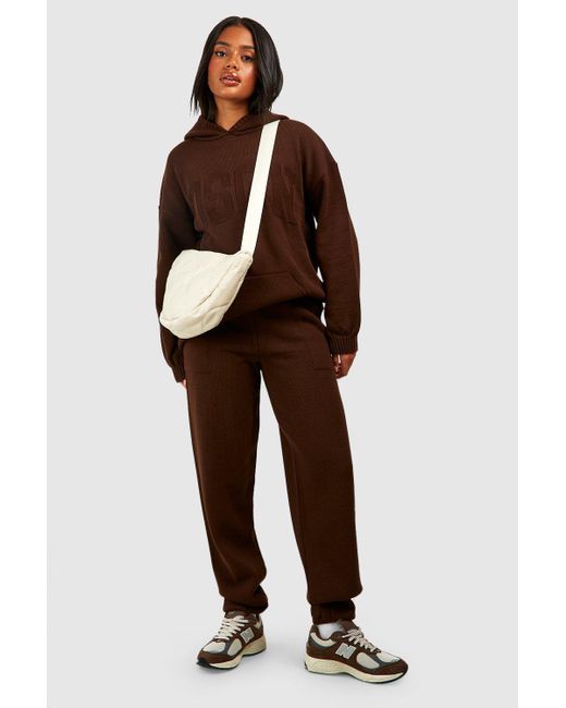 Boohoo Brown Dsgn Reverse Stitch Oversized Hoody And Jogger Set