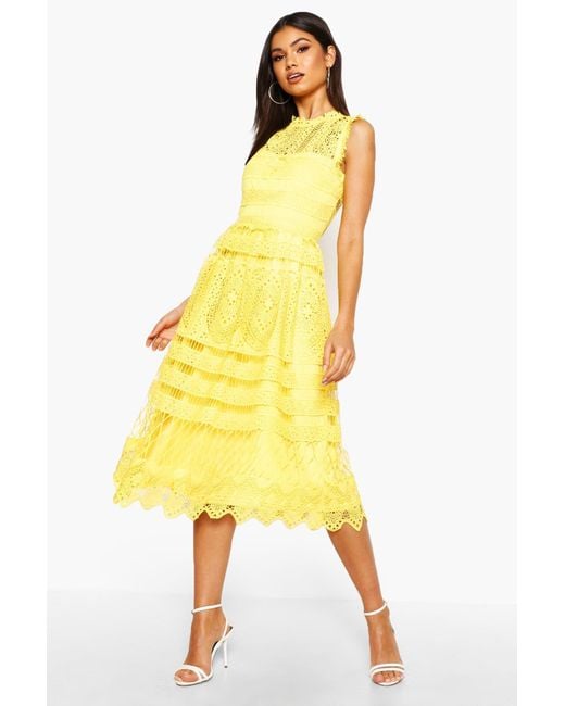 yellow lace skater dress