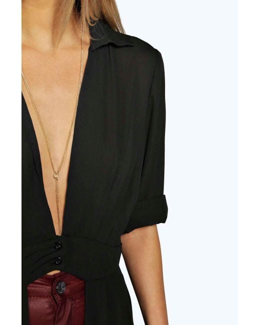plunge neck split maxi shirt