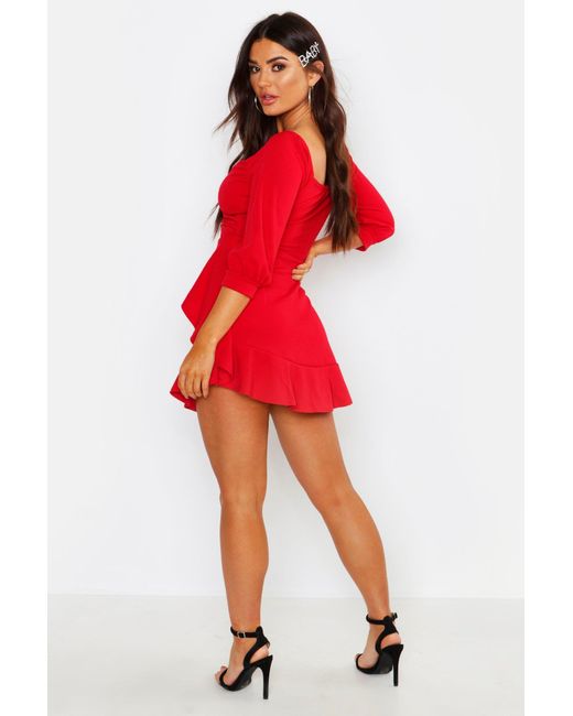 ruffle detail wrap skater dress